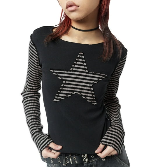 Hirigin Women Star Graphic Print Y2K Baby Tees Crop Tops Fairy Grunge Teens Girls Vintage Aesthetic Shirt Harajuku Streetwear
