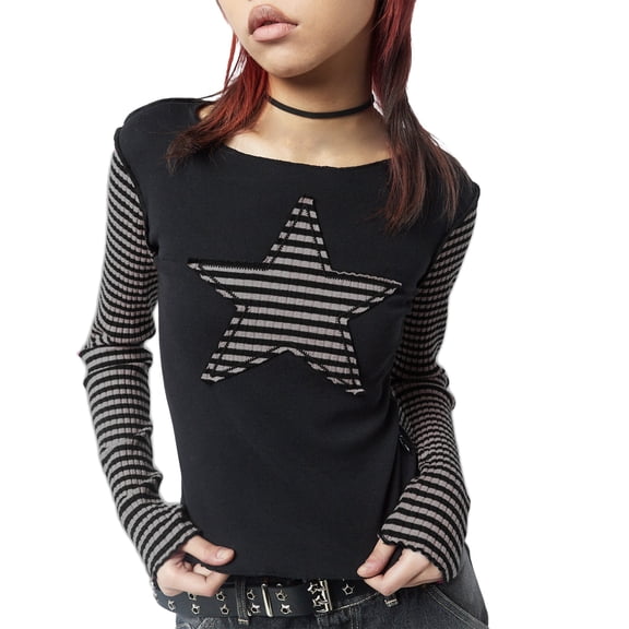 Hirigin Women Star Graphic Print Y2K Baby Tees Crop Tops Fairy Grunge Teens Girls Vintage Aesthetic Shirt Harajuku Streetwear