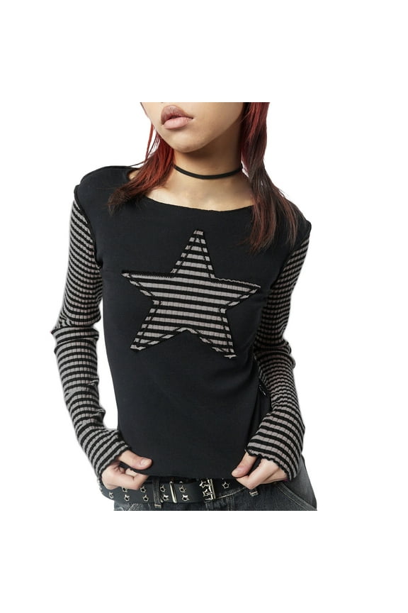 Women Star Graphic Print Y2K Baby Tees Crop Tops Fairy Grunge Teens Girls Vintage Aesthetic Shirt Harajuku Streetwear