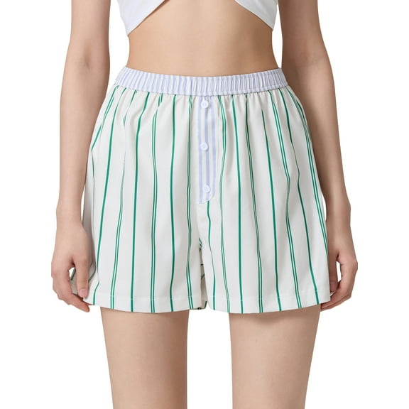 Hirigin Women Y2K Lounge Shorts Elastic Waist Cute Striped Pajama Shorts Summer Pinstripe Print Boxer Shorts Going Out Pants