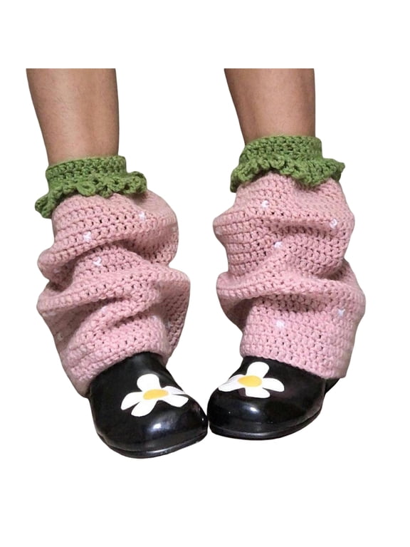 Women Y2k Strawberry Leg Warmers Knee High Socks Knit Aesthetic Boot Cuffs Japanese Kawaii Streetwear Leg Cover