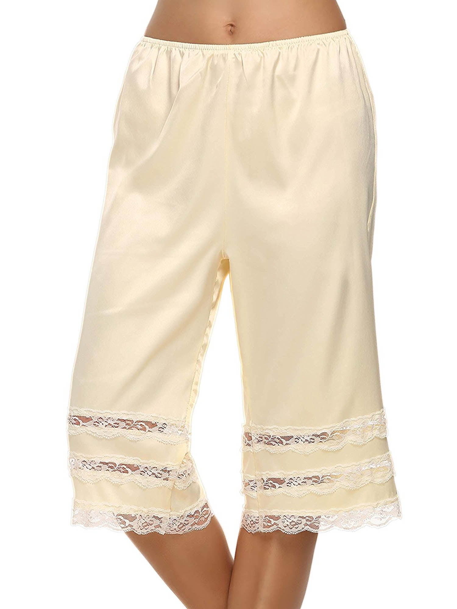 Hirigin Women's Lace Trim Culotte Slip Snip-it Pettipants Bottom Split Skirt Bloomers Lingerie Satin lounge Pants