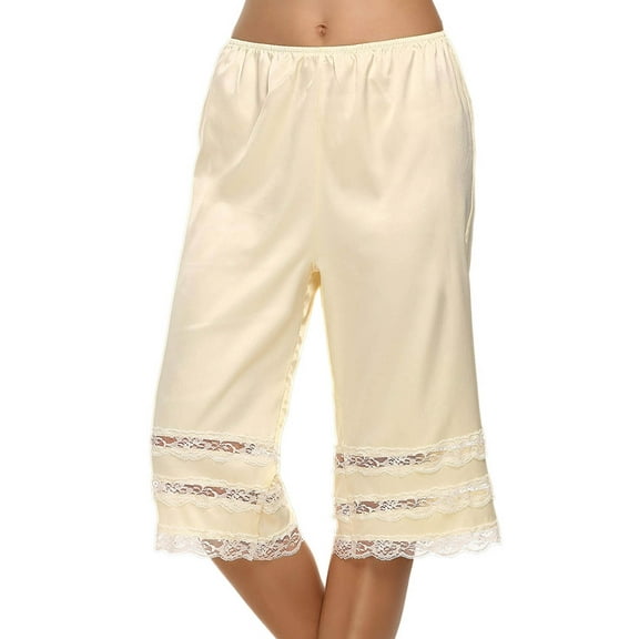Hirigin Women's Lace Trim Culotte Slip Snip-it Pettipants Bottom Split Skirt Bloomers Lingerie Satin lounge Pants