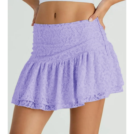 Hirigin Women's Summer Y2k Lace Mini Skirt Side Zip Up Elastic Waist Flowy Mesh Sexy Short Underskirt