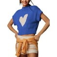 thumbnail image 1 of Hirigin Womens Short Sleeve Sweater Mock Neck Vest Cute Heart Knit Cropped Pullover Top, 1 of 7
