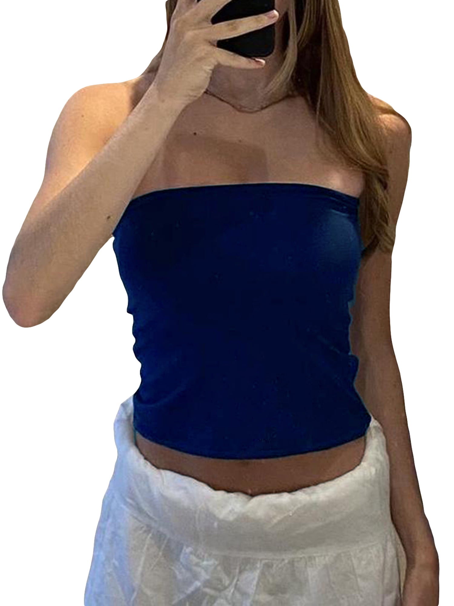 Y2K Plaid Tube Top For Women - Strapless, Backless, Button Bandeau Crop Top - Summer Clubwear