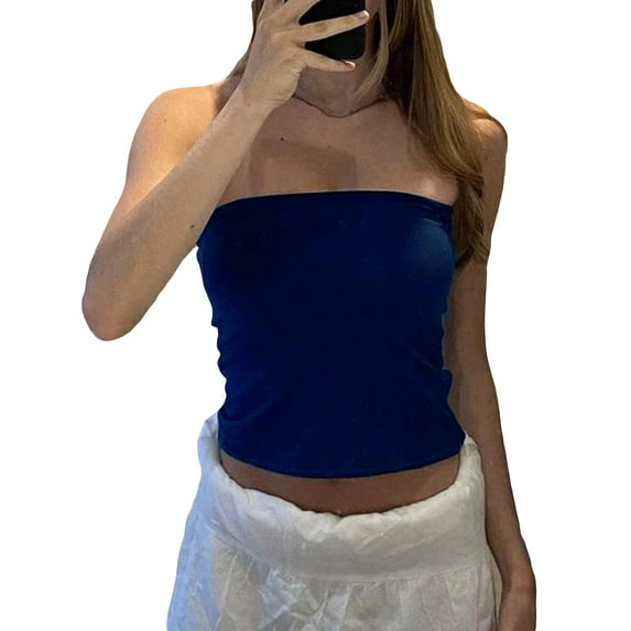 Hirigin Y2k Tube Top for Women Sexy Strapless Star Patchwork Off Shoulder Slim Fit Crop Tank Aesthetic Backless Bandeau Tops
