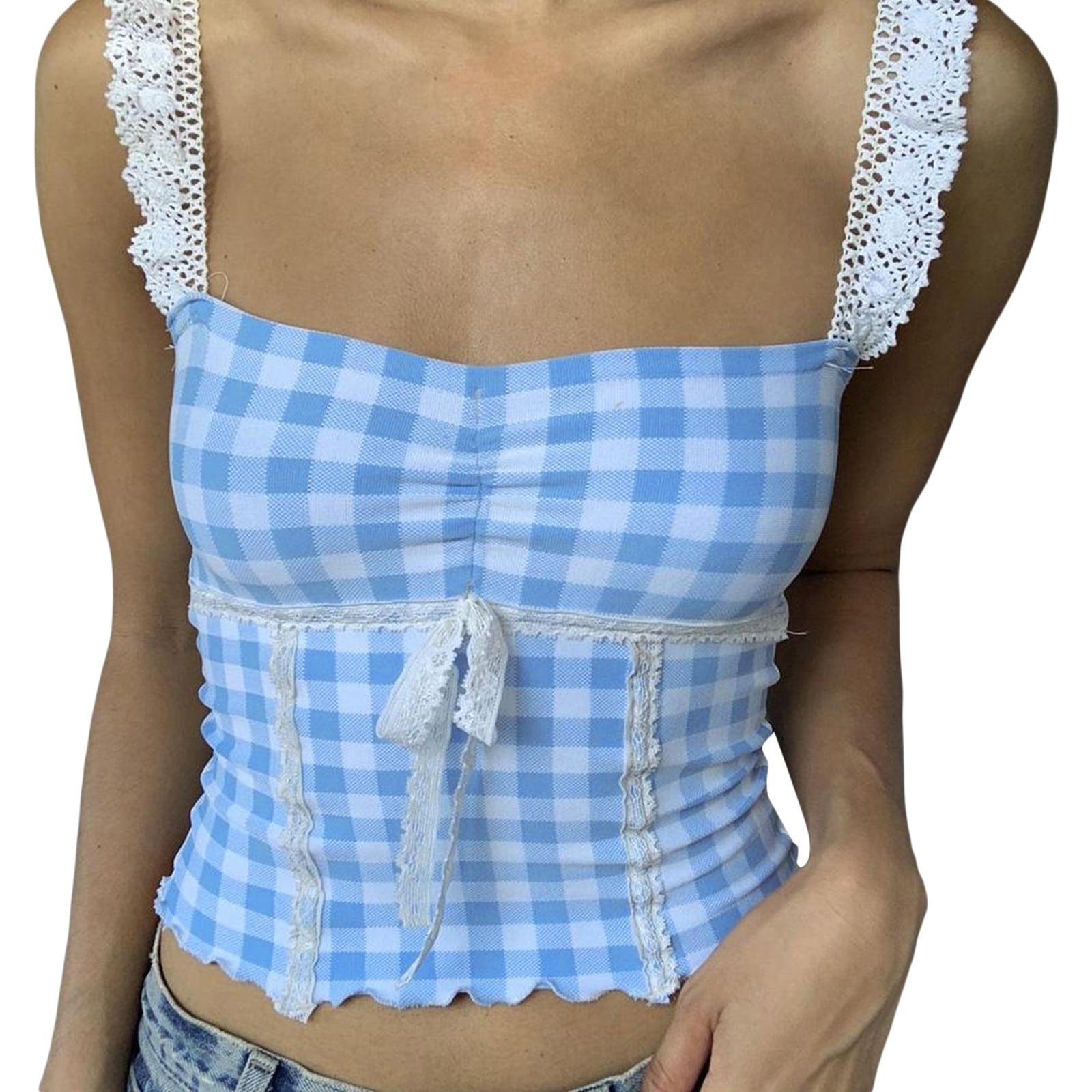 Hirigin1 Women Y2K Cami Tank Top Spaghetti Strap Lace Trim Camisoles