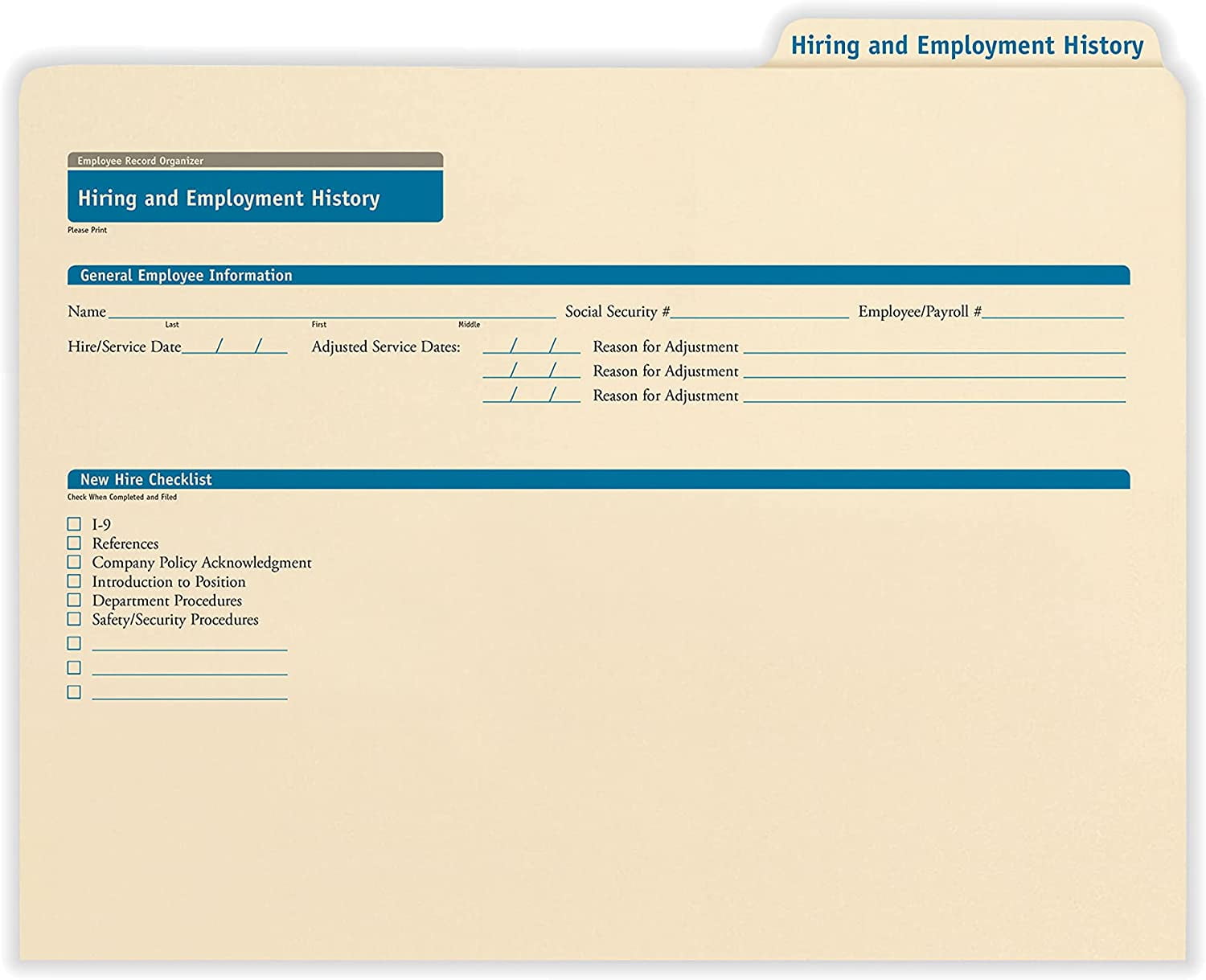 Hiring/Employment Folder 11.75” x 9.5” HR and Employee Management