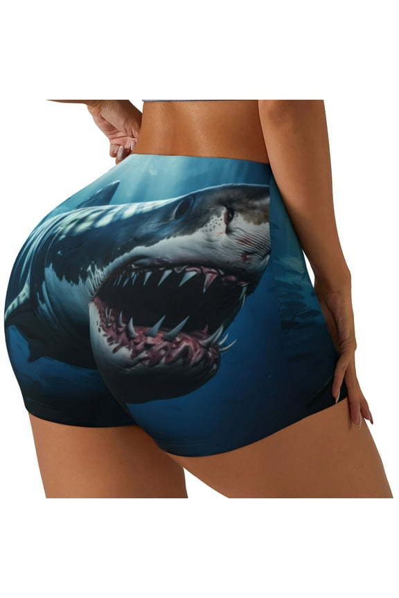3D Realistic Shark for Women's Workout Shorts Seamless Scrunch Short Gym Yoga Running Sport Active Exercise Fitness Shorts-Large