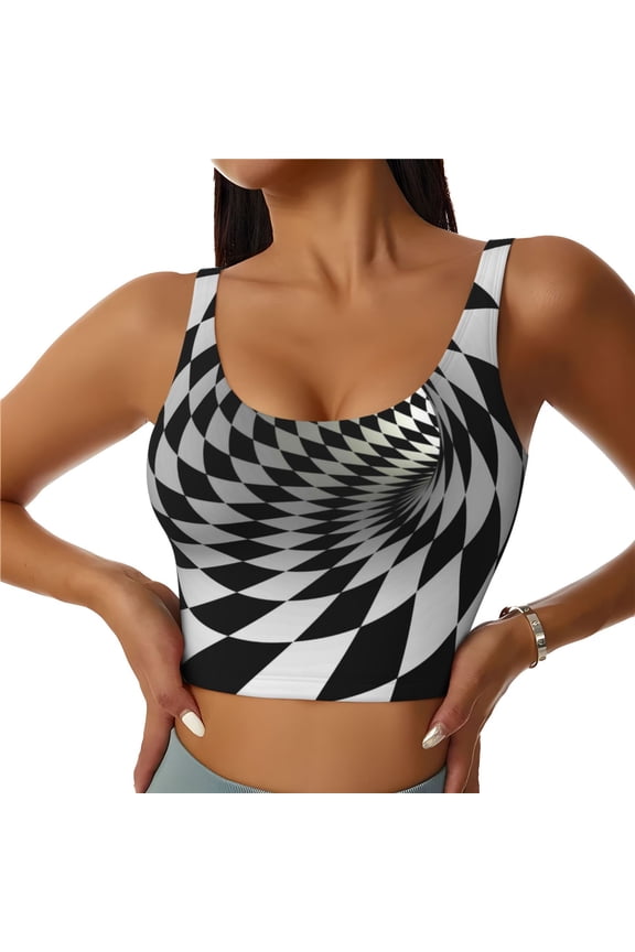 3D Vortex Illusion for Women's Sports Vest with Full-Print Design, Stretchy Fabric and Removable Pads-