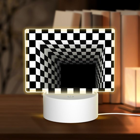 Hirioo 3d Black and White Checkerboard Tunnel for Rectangular Acrylic with Night Light Best Gifts for Lover Girl Mom, Valentine's Day Anniversary Birthday Wedding Present