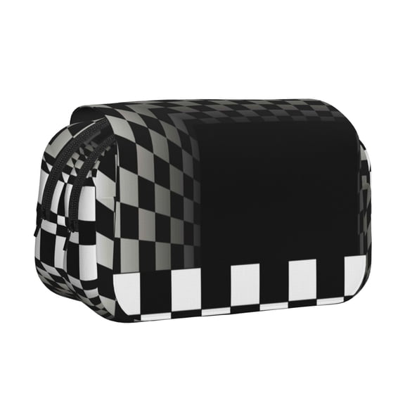 Hirioo 3d Black and White Checkerboard Tunnel for Large Grid Mesh Pencil Case with Zipper Stationery Organizer Case