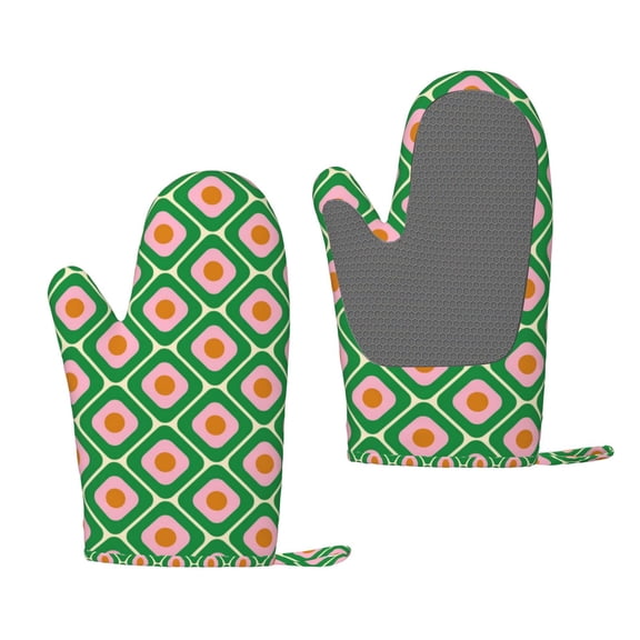 Hirioo 60s and 70s Style for Silicone Oven Mitts for BBQ, Baking, Cooking, Set of 2, Heat Resistant 260℃, Non-Slip Kitchen Essentials