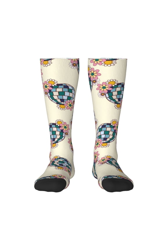 70s Disco Ball for Adult Stockings Breathable Sock Non-Pilling,Contrasting Color Design