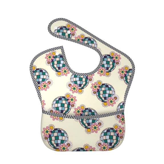Hirioo 70s Disco Ball for Baby Waterproof Pocket Bib Adjustable Closed for Babies Toddlers with Large Pocket 6-24Months