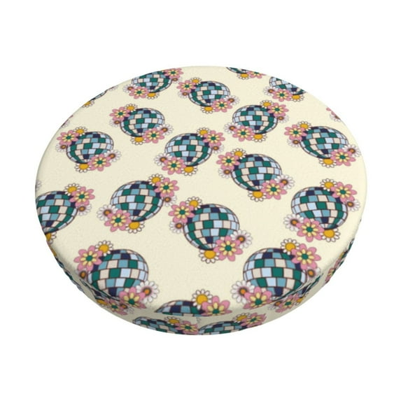 Hirioo 70s Disco Ball for Round Bar Stool Seat Covers Washable Stool Cushion Slipcover Elastic Bar Chair Covers for 12-14 Inch Chair-12 inch
