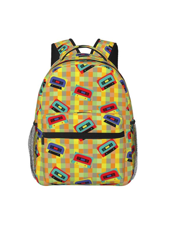 90s Audio Tape Print Laptop Backpack Lightweight Casual Travel Daypack for College Workplace Travel