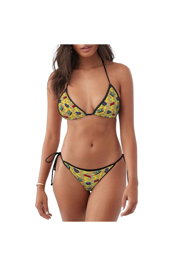 90s Audio Tape for Bikinis Swimsuit Set for Women Swimwear Triangle Bathing Suit Summer Swimwear