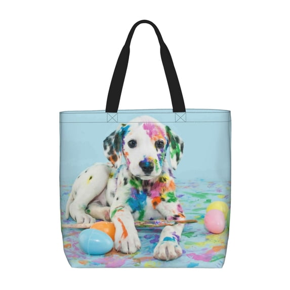 Hirioo A Funny Little Dalmatian Puppy for Tote Bag for Women, Quilted Shoulder Bag with Zipper, Large Capacity Handbags for Casual, Travel, Work