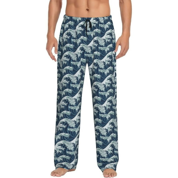 Hirioo A Japanese Great Wave for Men's PJ Pajama Pants Sleep Pants Men's Home Trousers with Pockets,S-3XL-Medium