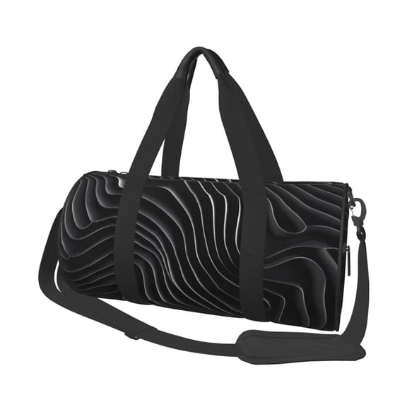 Hirioo Abstract Black And White Waves for Round Large Capacity Travel Luggage Bag Weekend Getaway Bag for Gym Beach Swim Bag Men Women
