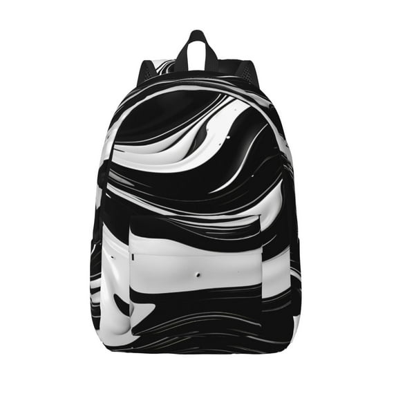 Hirioo Abstract Black White Swirls Canvas Backpack, Durable Travel Backpack with Multiple Compartments,Large Capacity, Backpack for School, Hiking, Work