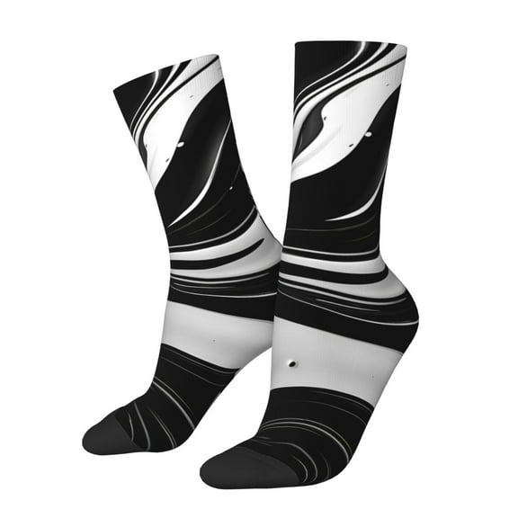 Hirioo Abstract Black White Swirls Pattern Adult Middle Tube Socks Breathable Sock Non-Pilling,Contrasting Color Design