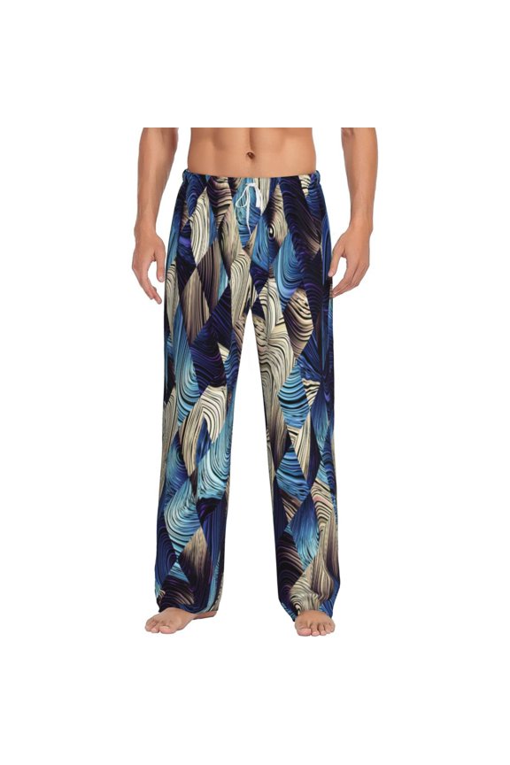 Abstract Blue Squares for Men's PJ Pajama Pants Sleep Pants Men's Home Trousers with Pockets,S-3XL-3X-Large