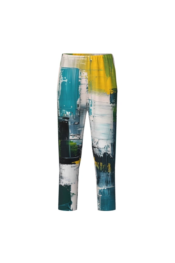Abstract Brushstrokes Green Blue for Teenagers' Pajama Pants Womens Lounge Pants with Pockets Pj Bottoms Pants for Men-XS(5-6)