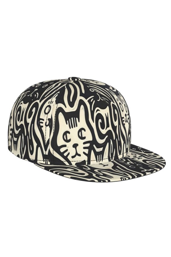 Abstract Cat Faces Pattern for Baseball Cap Men Cap Flat Brim for Men Women Teens Adjustable Baseball Cap