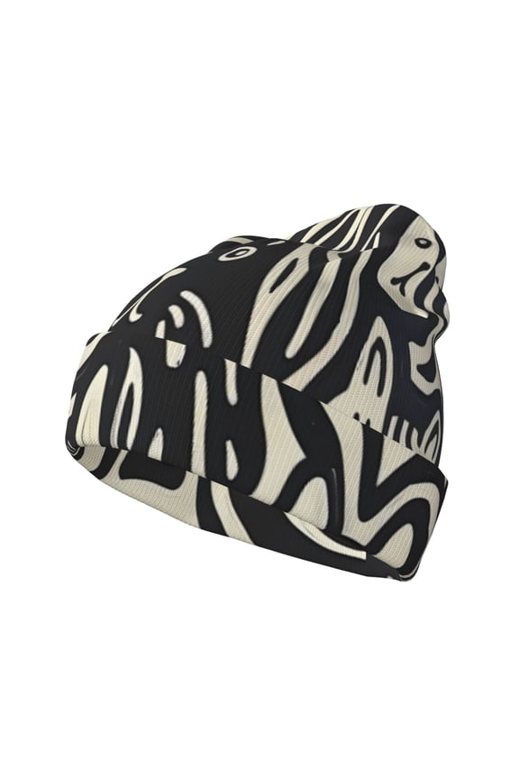 Abstract Cat Faces Pattern for Men's Knit Cuffed Beanie for Outdoor Activities Unisex