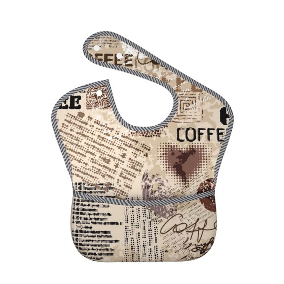 Hirioo Abstract Coffee Pattern With Letters for Baby Waterproof Pocket Bib Adjustable Closed for Babies Toddlers with Large Pocket 6-24Months