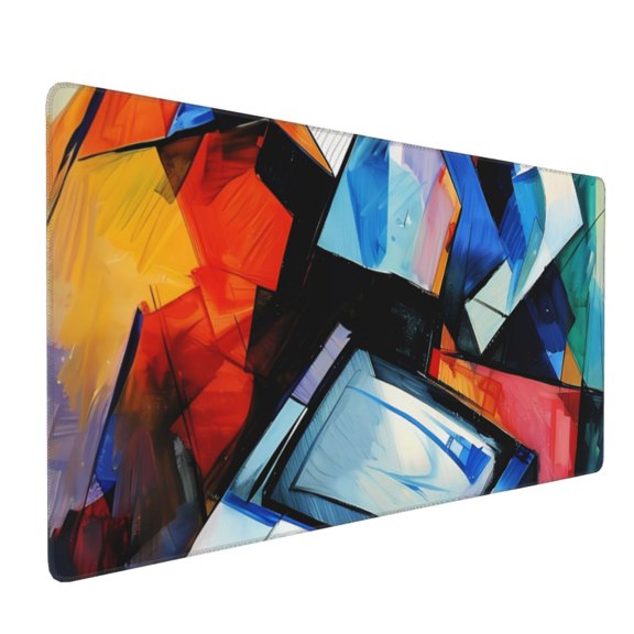 Hirioo Abstract Cubist Printer for Mouse Pad ,Anti-Slip Base, Durable Stitched Edges, Perfect for Gaming, Office, and Home Use,16x35.5in