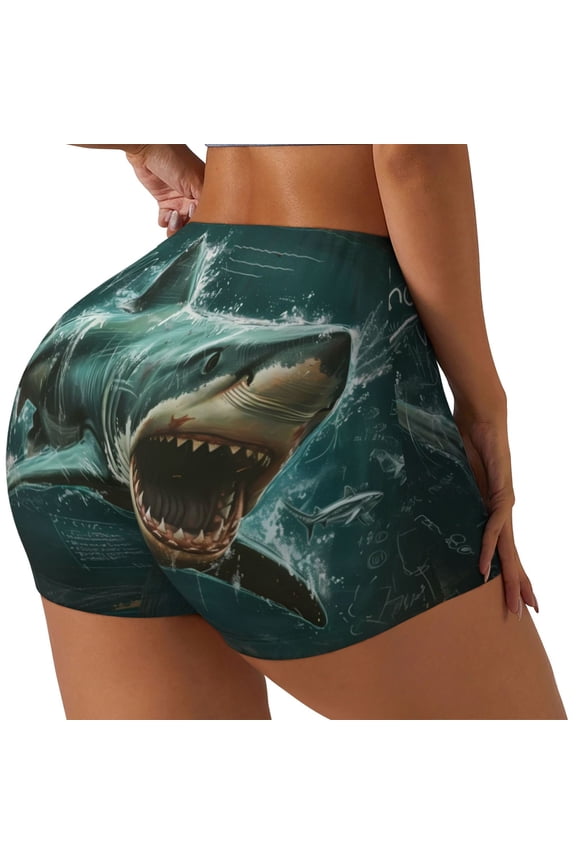 Abstract Geometric Shark for Women's Workout Shorts Seamless Scrunch Short Gym Yoga Running Sport Active Exercise Fitness Shorts-Large