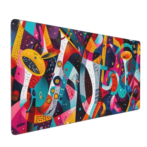 Hirioo Abstract Jazz Instrumental for Mouse Pad ,Anti-Slip Base, Durable Stitched Edges, Perfect for Gaming, Office, and Home Use,16x35.5in