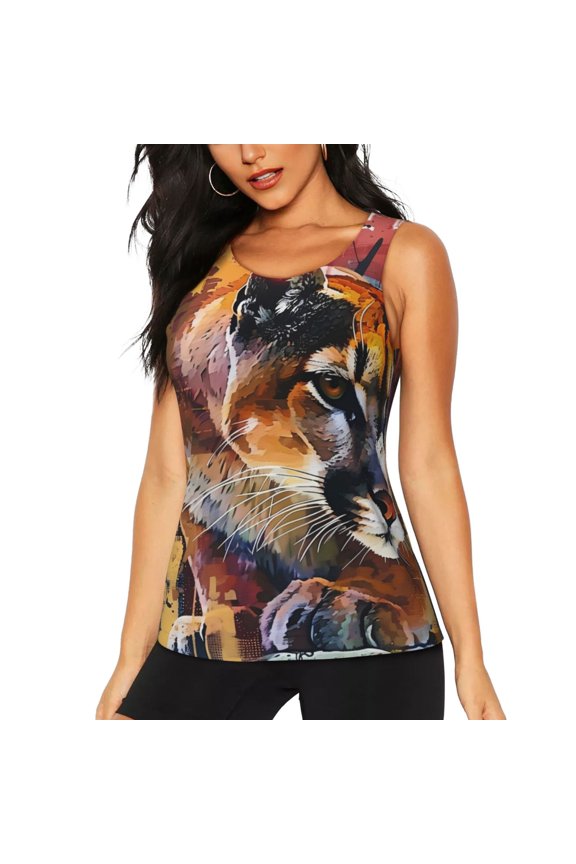 Abstract Lion Painting for Women's Workout Tank Top Sleeveless Workout Tops Athletic Gym Shirts-Medium