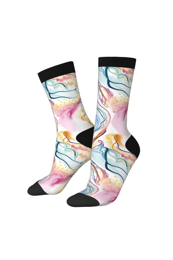 Abstract Marble Texture Pattern Adult Middle Tube Socks Breathable Sock Non-Pilling,Contrasting Color Design