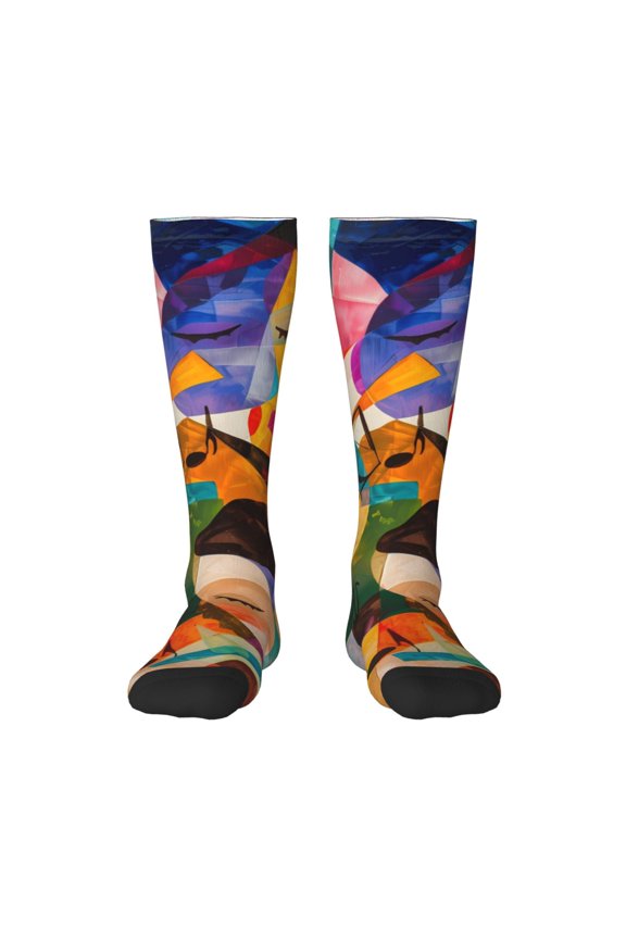 Abstract Musical Faces for Adult Stockings Breathable Sock Non-Pilling,Contrasting Color Design