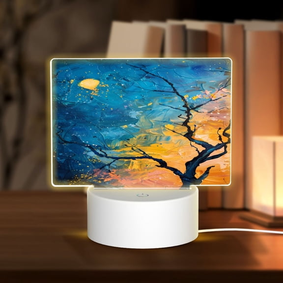Hirioo Abstract Night Sky Tree for Rectangular Acrylic with Night Light Best Gifts for Lover Girl Mom, Valentine's Day Anniversary Birthday Wedding Present