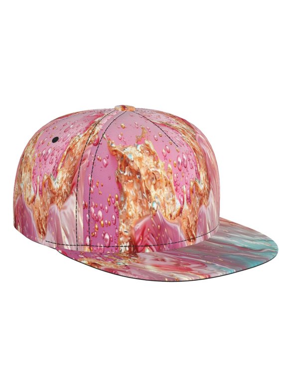 Abstract Pink Gold Splash for Baseball Cap Men Cap Flat Brim for Men Women Teens Adjustable Baseball Cap