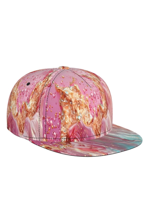 Abstract Pink Gold Splash for Baseball Cap Men Cap Flat Brim for Men Women Teens Adjustable Baseball Cap
