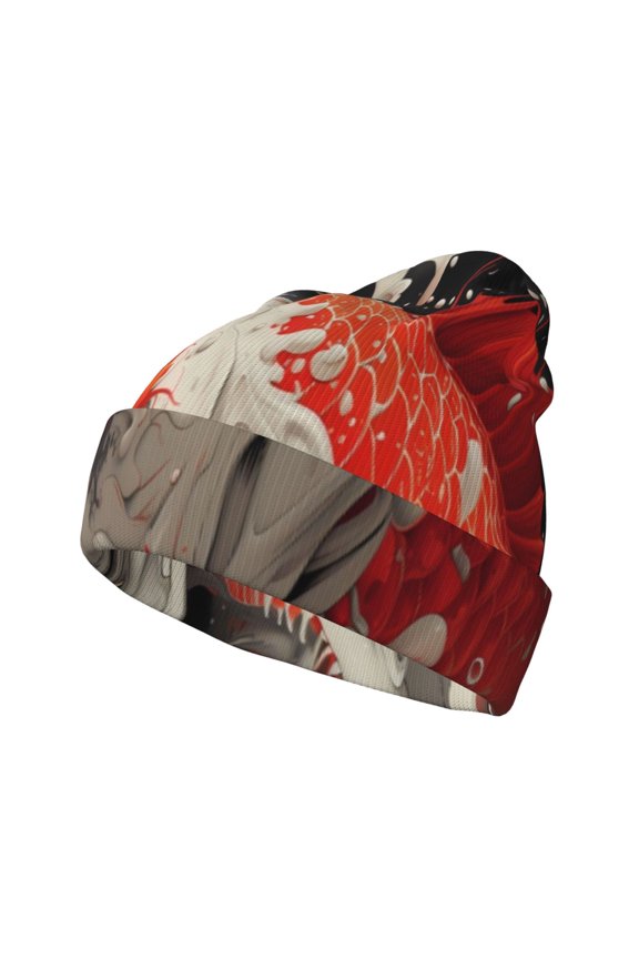 Abstract Red Koi Fish Art for Men's Knit Cuffed Beanie for Outdoor Activities Unisex