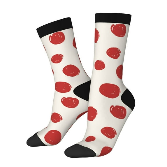 Hirioo Abstract Red Polka Dot Pattern Adult Middle Tube Socks Breathable Sock Non-Pilling,Contrasting Color Design
