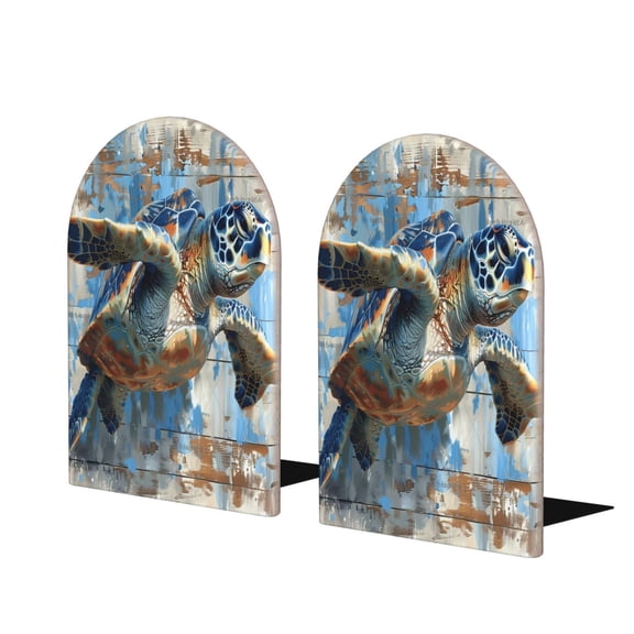 Hirioo Abstract Sea Turtle for Bookends Decorative Bookends for Shelves for Home or Office, Non-Slip Base