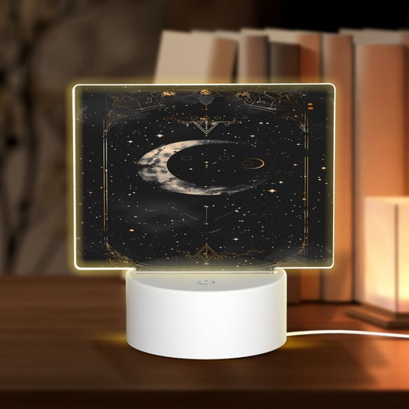 Hirioo Abstract Starry Sky Moon for Rectangular Acrylic with Night Light Best Gifts for Lover Girl Mom, Valentine's Day Anniversary Birthday Wedding Present