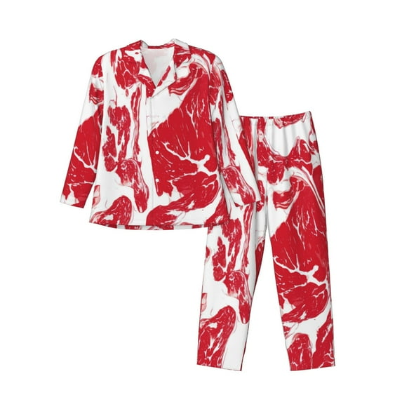 Hirioo Abstract meat for Men's Pajama Sets 2 Piece Pjs Men's Long-Sleeved Pajama Set Button Down Sleepwear,S-XXL-Large
