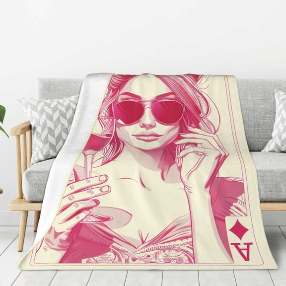 Hirioo Ace Of Diamonds Lady for Flannel Blanket, Cozy and Warm Throw for Bed or Couch ,Perfect for All Seasons-80"x60"