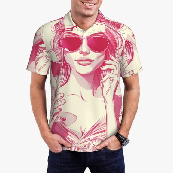 Hirioo Ace Of Diamonds Lady for Men’s Polo Shirts Quick Dry Short Sleeve Golf T Shirt Performance Moisture Wicking Casual Workout,Sizes S-4XL-X-Large