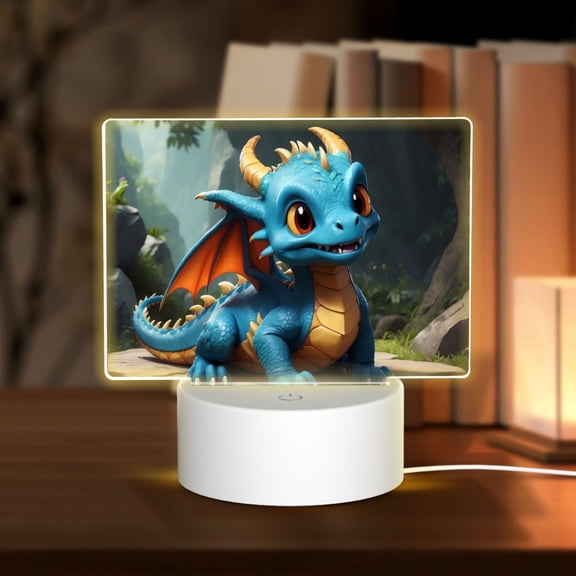 Hirioo Adorable Blue Baby Dragon for Rectangular Acrylic with Night Light Best Gifts for Lover Girl Mom, Valentine's Day Anniversary Birthday Wedding Present